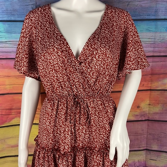 Shein Flutter Sleeve Frill Trim Tiered Wrap Dress - Picture 3 of 8